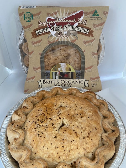 Britt's Organic Spelt Pepper Steak & Mushroom Pies (large) SERVES 6