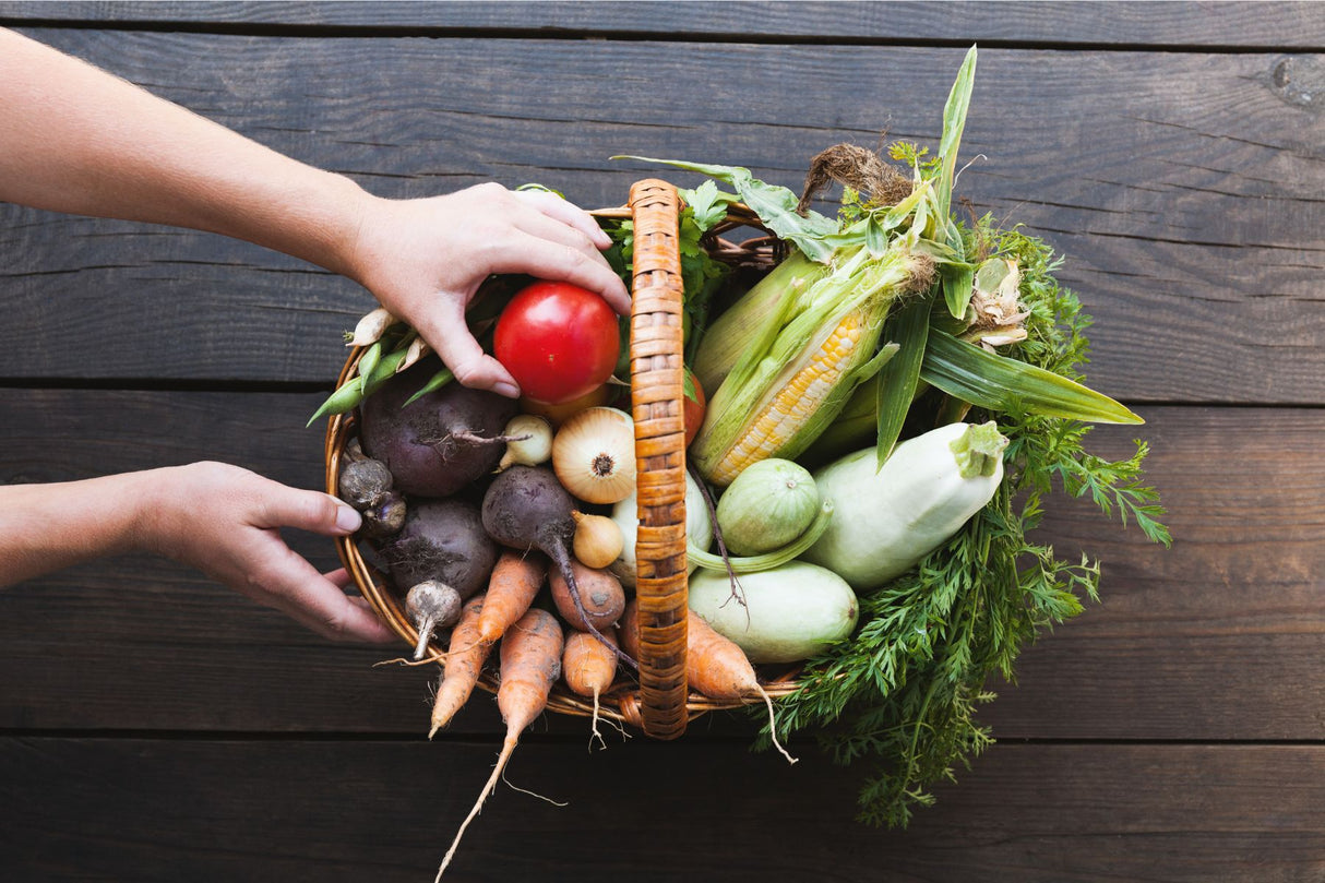 Weekly basics box - bread, eggs, milk, fruit and veg