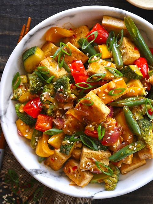 Sesame Tofu with Stir Fried Vegetables