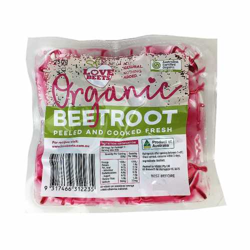 Organic Beetroot - Fresh, Peeled and Cooked 250g
