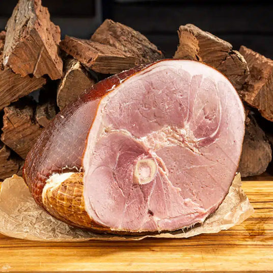 WOOD SMOKED HALF HAM  RUMP END 4KG  FREE RANGE  PRE ORDER BY 18/12